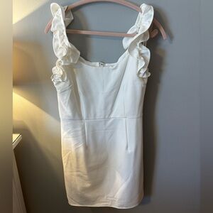 Chic White Ruffle Sleeve Mini Dress